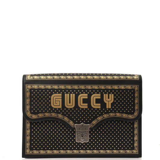 Gucci Clutch Logo Portfolio Clutch  in Black, Leather — Front View