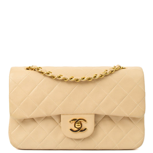 Chanel Shoulder Bag Classic Double Flap - Small in Neutral, Lambskin Leather — Front View