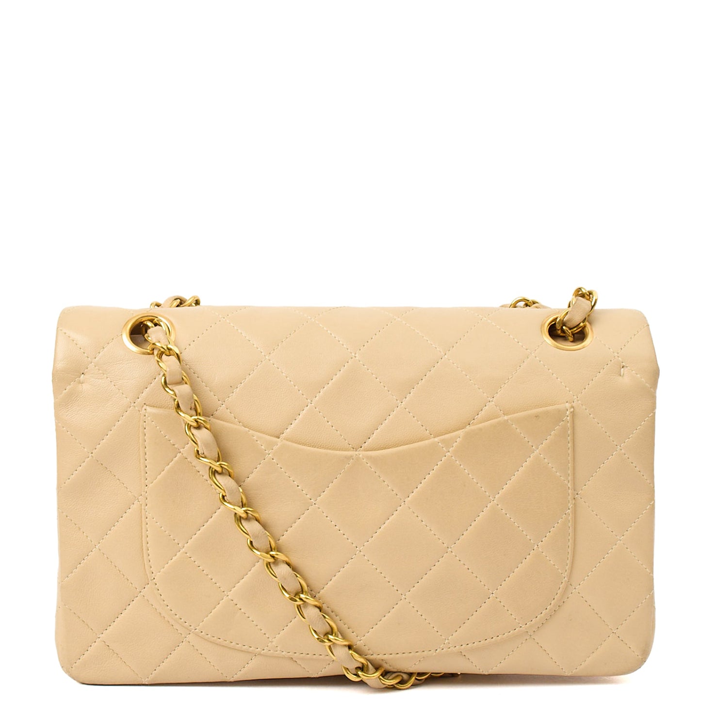 Chanel Shoulder Bag Classic Double Flap - Small in Neutral, Lambskin Leather — Top View