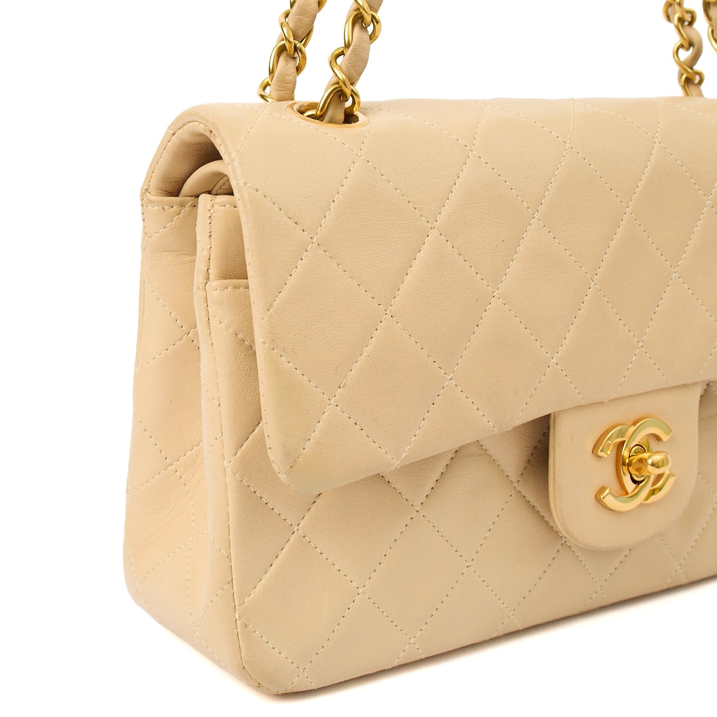 Chanel Shoulder Bag Classic Double Flap - Small in Neutral, Lambskin Leather — Alternate View 9