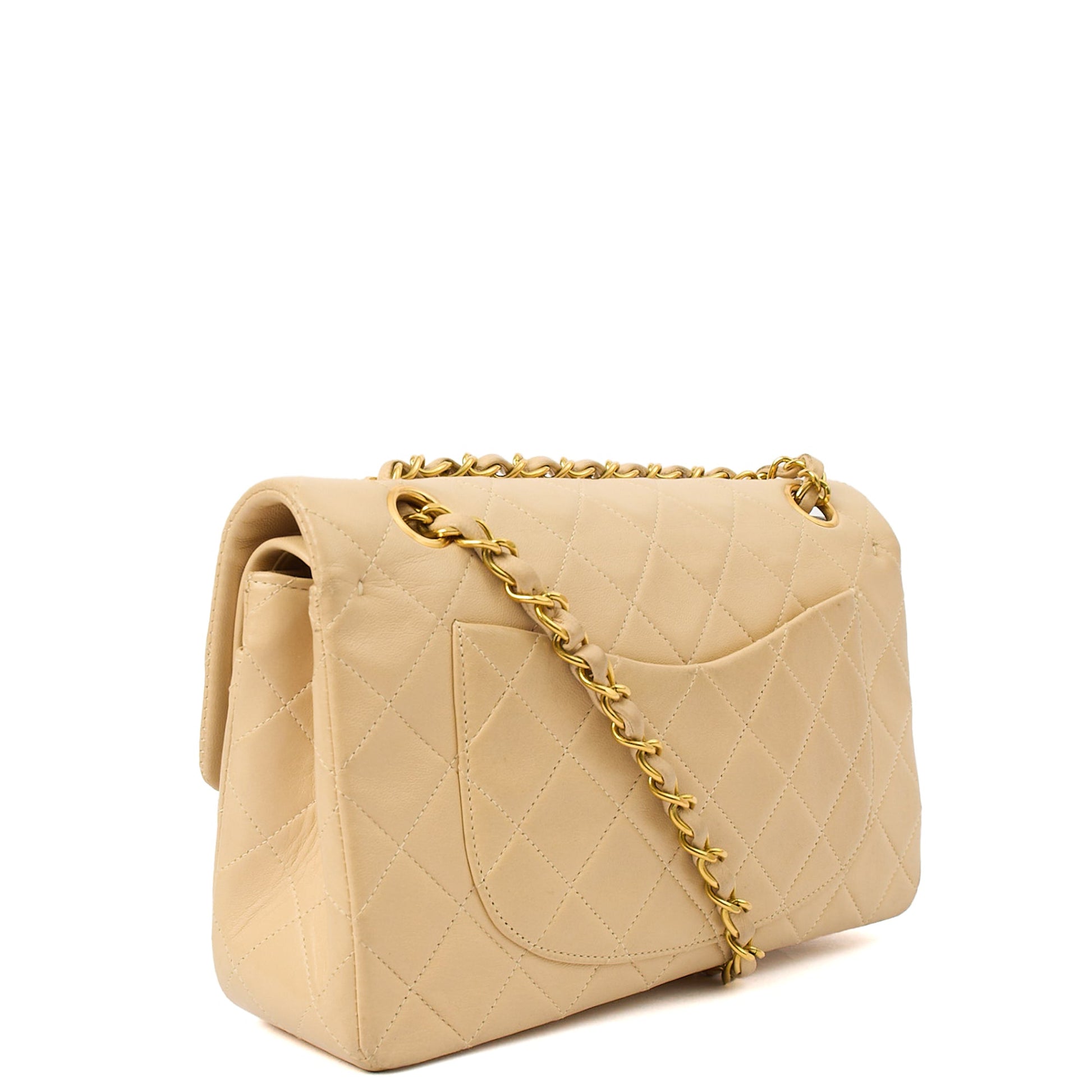 Chanel Shoulder Bag Classic Double Flap - Small in Neutral, Lambskin Leather — Back View