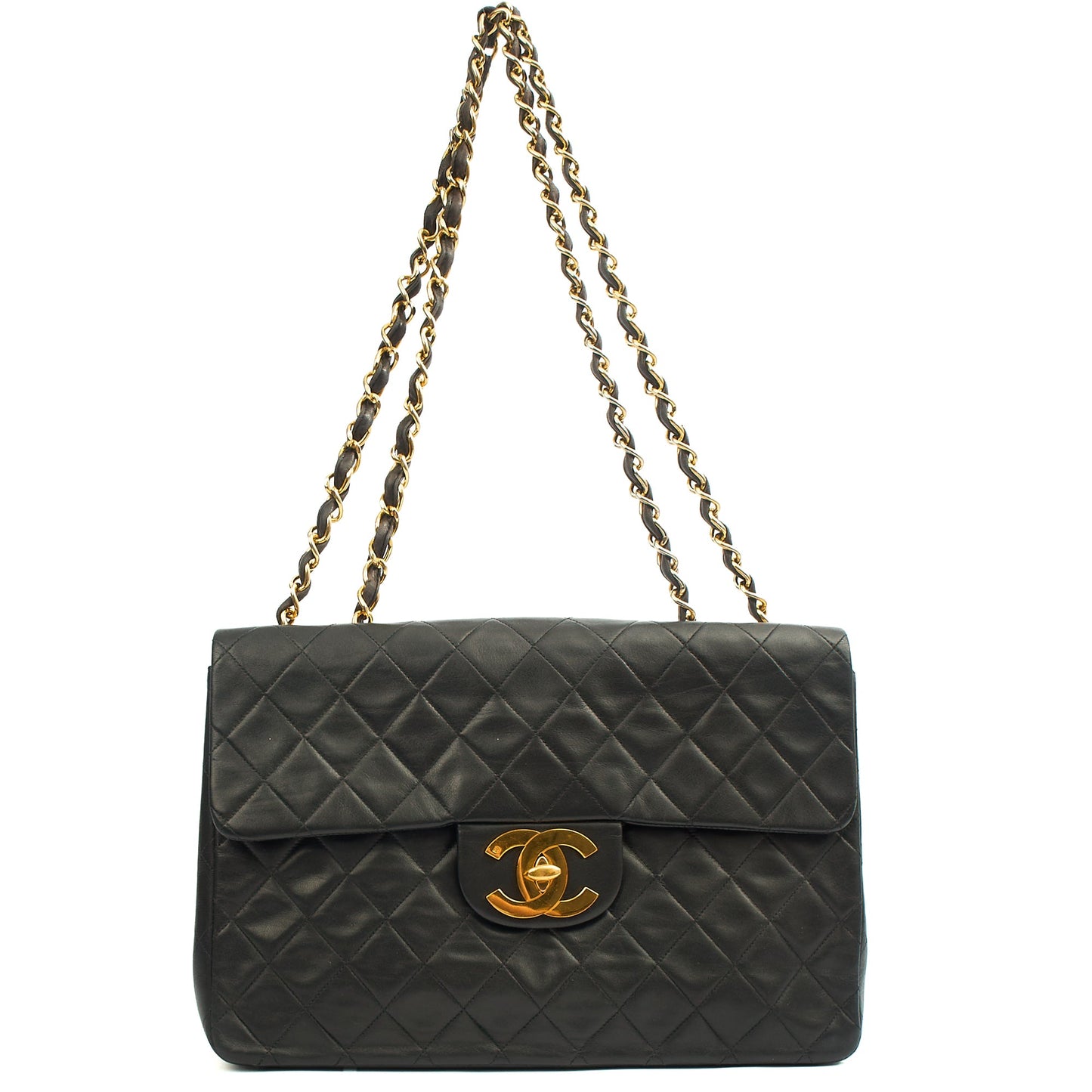 Chanel Shoulder Bag Maxi Jumbo XL in Black, Lambskin Leather — Detail View