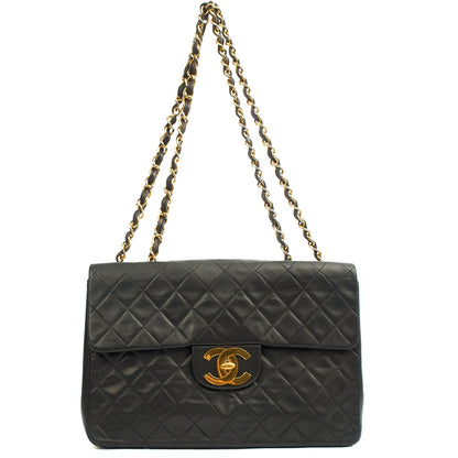 Chanel Shoulder Bag Maxi Jumbo XL in Black, Lambskin Leather — Detail View