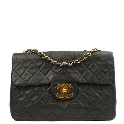 Chanel Shoulder Bag Maxi Jumbo XL in Black, Lambskin Leather — Front View