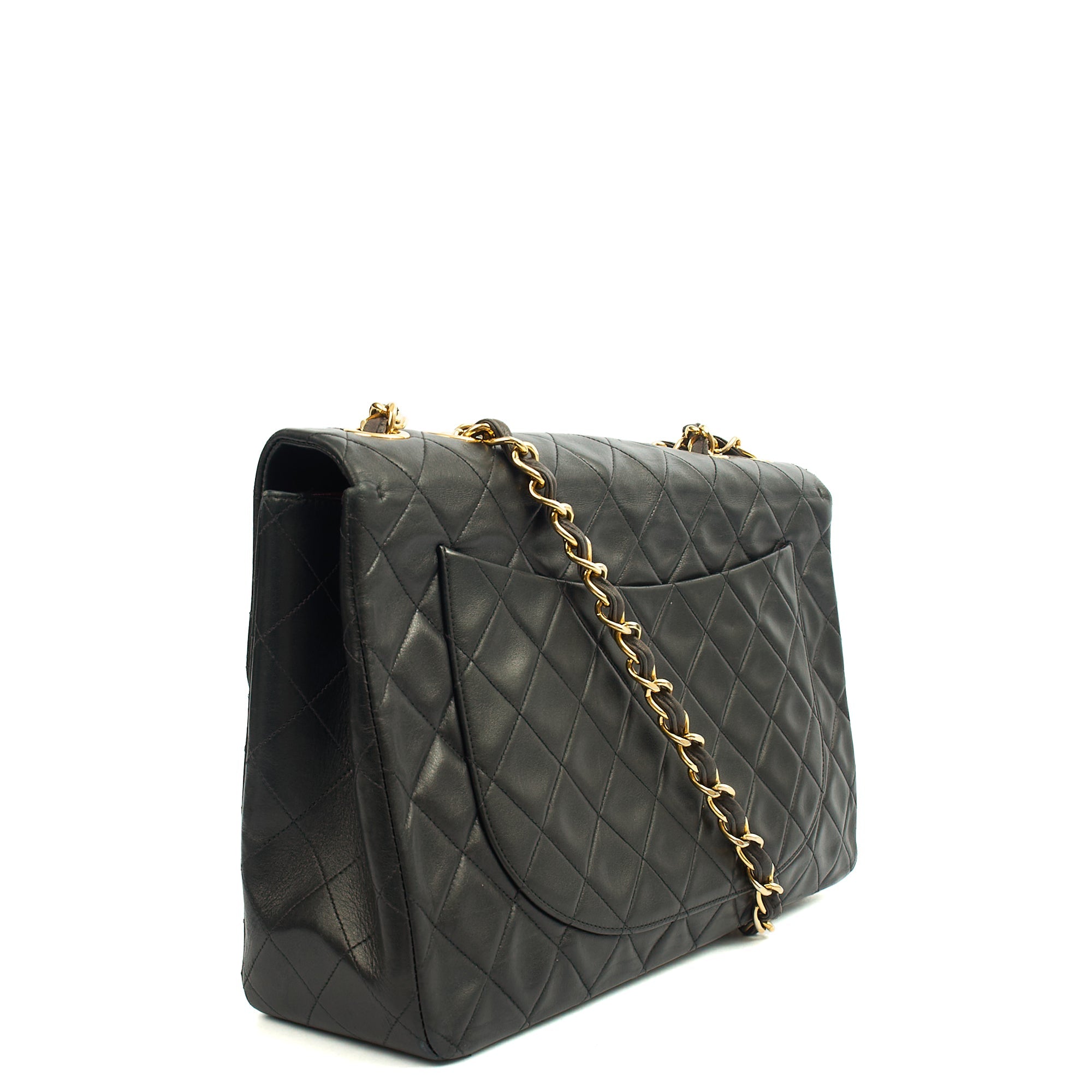 Chanel Shoulder Bag Maxi Jumbo XL in Black, Lambskin Leather — Alternate View 12