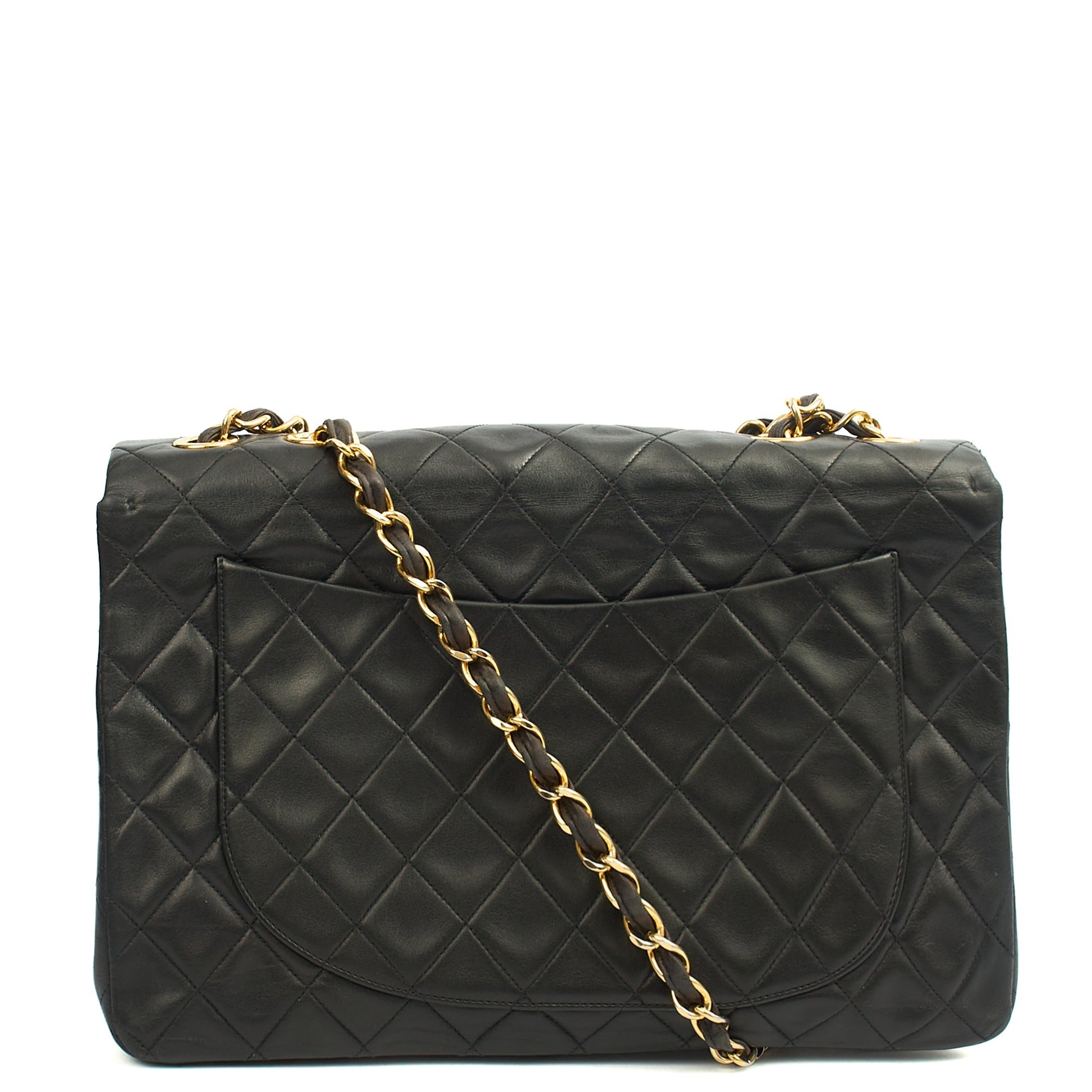Chanel Shoulder Bag Maxi Jumbo XL in Black, Lambskin Leather — Back View