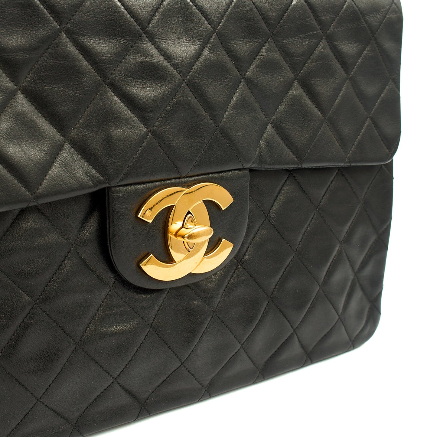 Chanel Shoulder Bag Maxi Jumbo XL in Black, Lambskin Leather — Lifestyle View