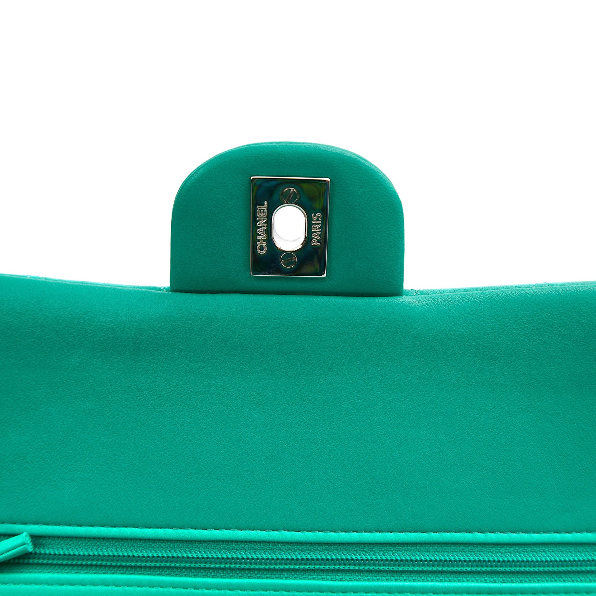 Chanel Shoulder Bag Classic Double Flap - Medium in Blue, Lambskin Leather — Detail View