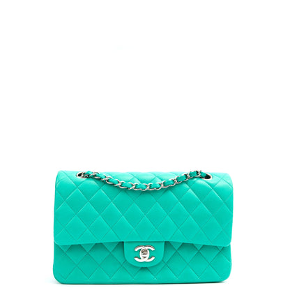 Chanel Shoulder Bag Classic Double Flap - Medium in Blue, Lambskin Leather — Front View
