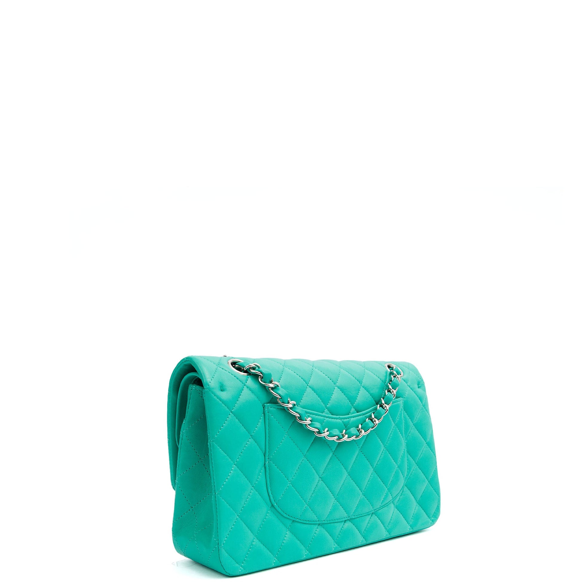 Chanel Shoulder Bag Classic Double Flap - Medium in Blue, Lambskin Leather — Side View