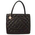 Chanel Tote Medaillon Tote in Black, Caviar Leather — Front View