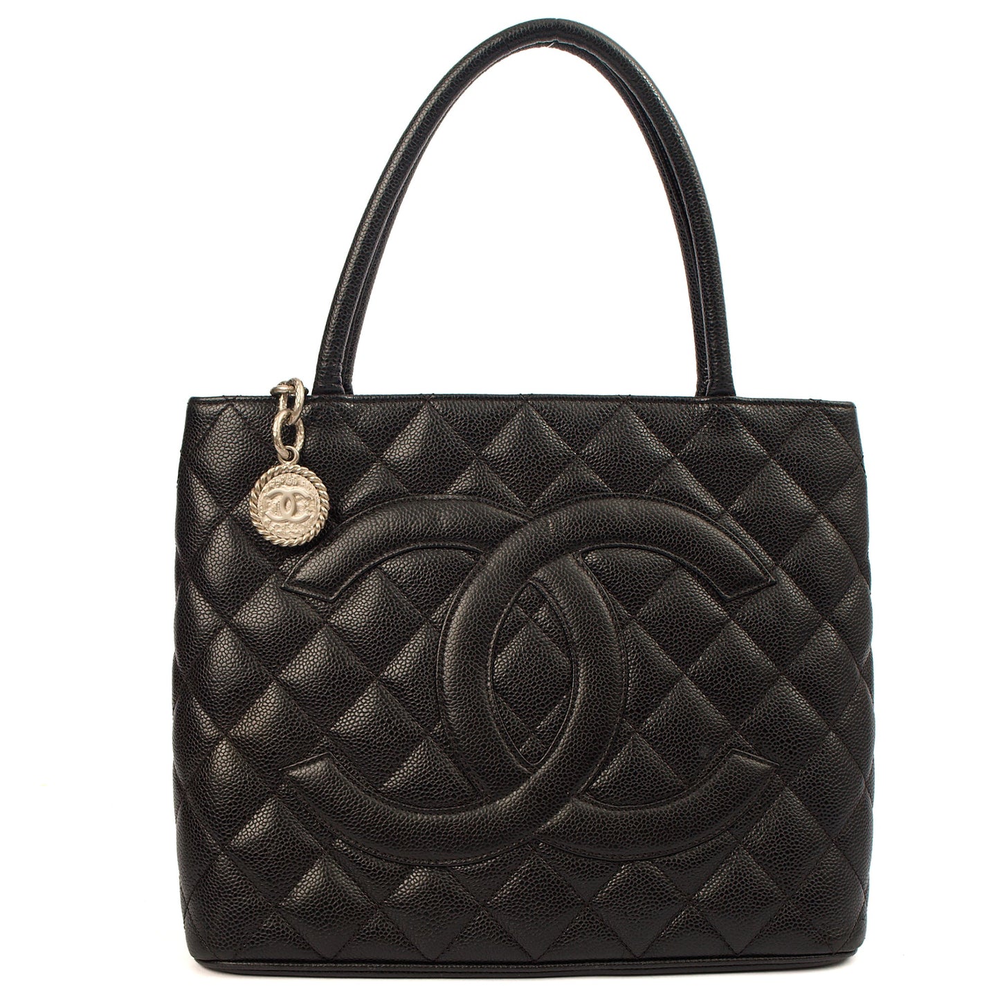 Chanel Tote Medaillon Tote in Black, Caviar Leather — Front View