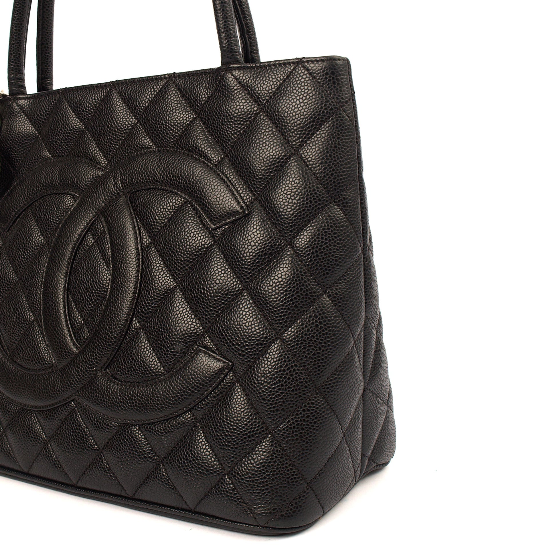 Chanel Tote Medaillon Tote in Black, Caviar Leather — Lifestyle View