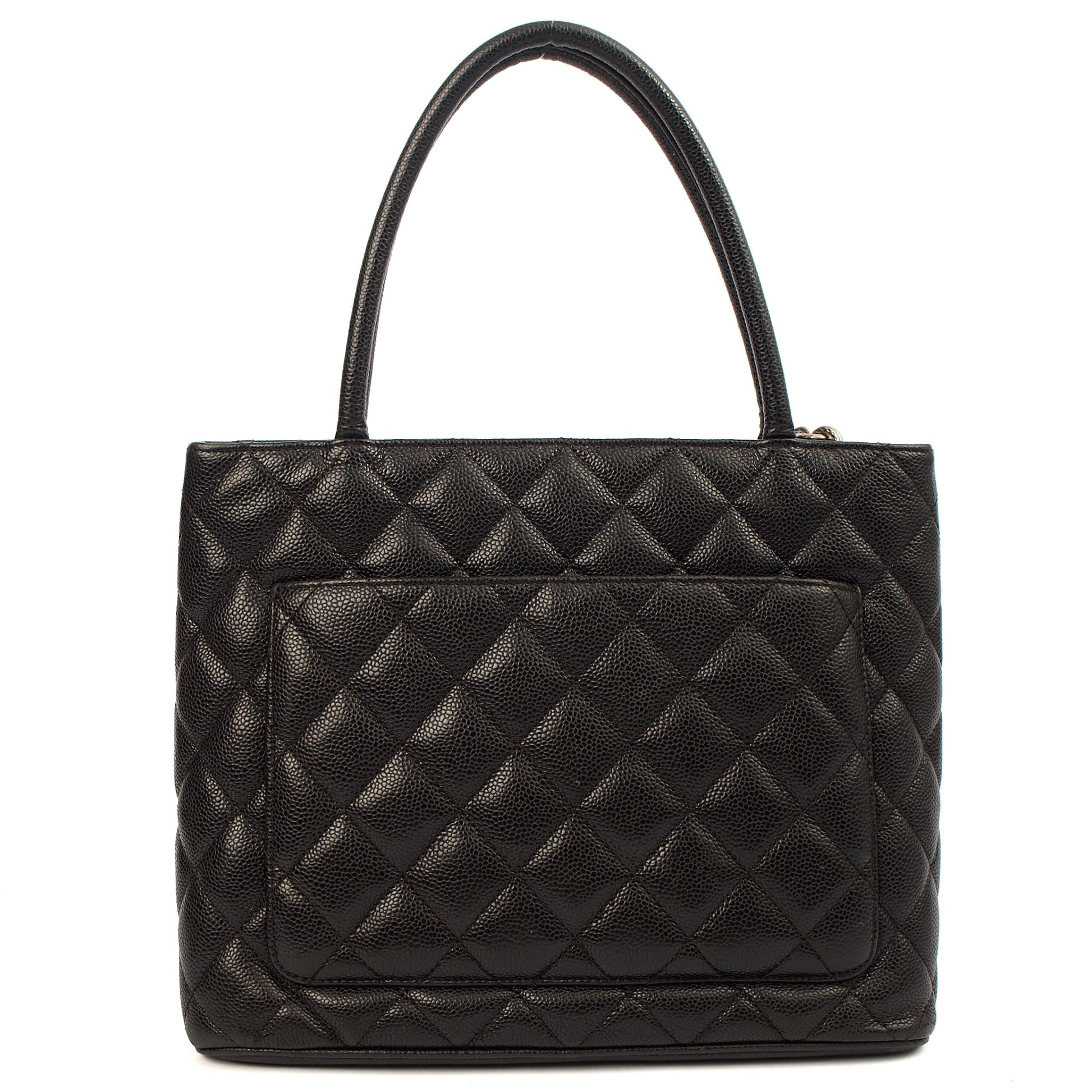 Chanel Tote Medaillon Tote in Black, Caviar Leather — Detail View