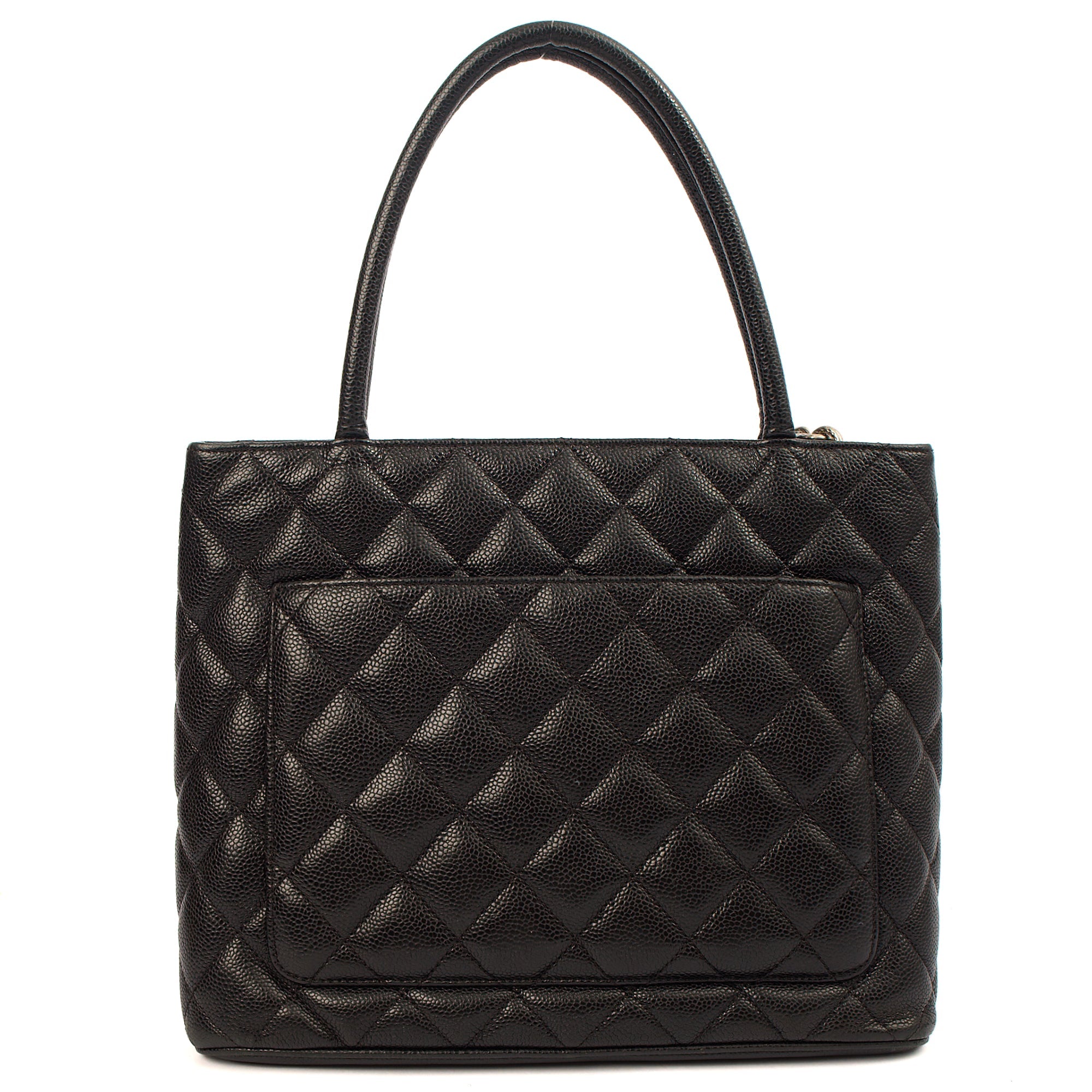 Chanel Tote Medaillon Tote in Black, Caviar Leather — Detail View