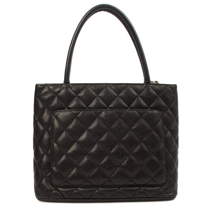 Chanel Tote Medaillon Tote in Black, Caviar Leather — Detail View