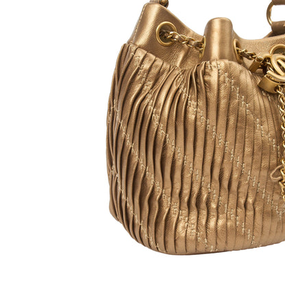 Chanel Bucket Bag Paris Cosmopolite Drawstring Bucket Bag in Metallic, Calfskin Leather — Alternate View 7
