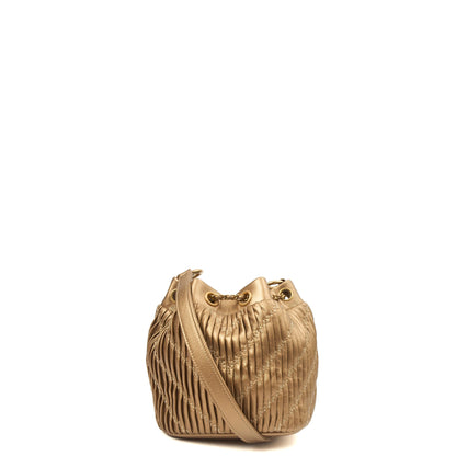 Chanel Bucket Bag Paris Cosmopolite Drawstring Bucket Bag in Metallic, Calfskin Leather — Back View