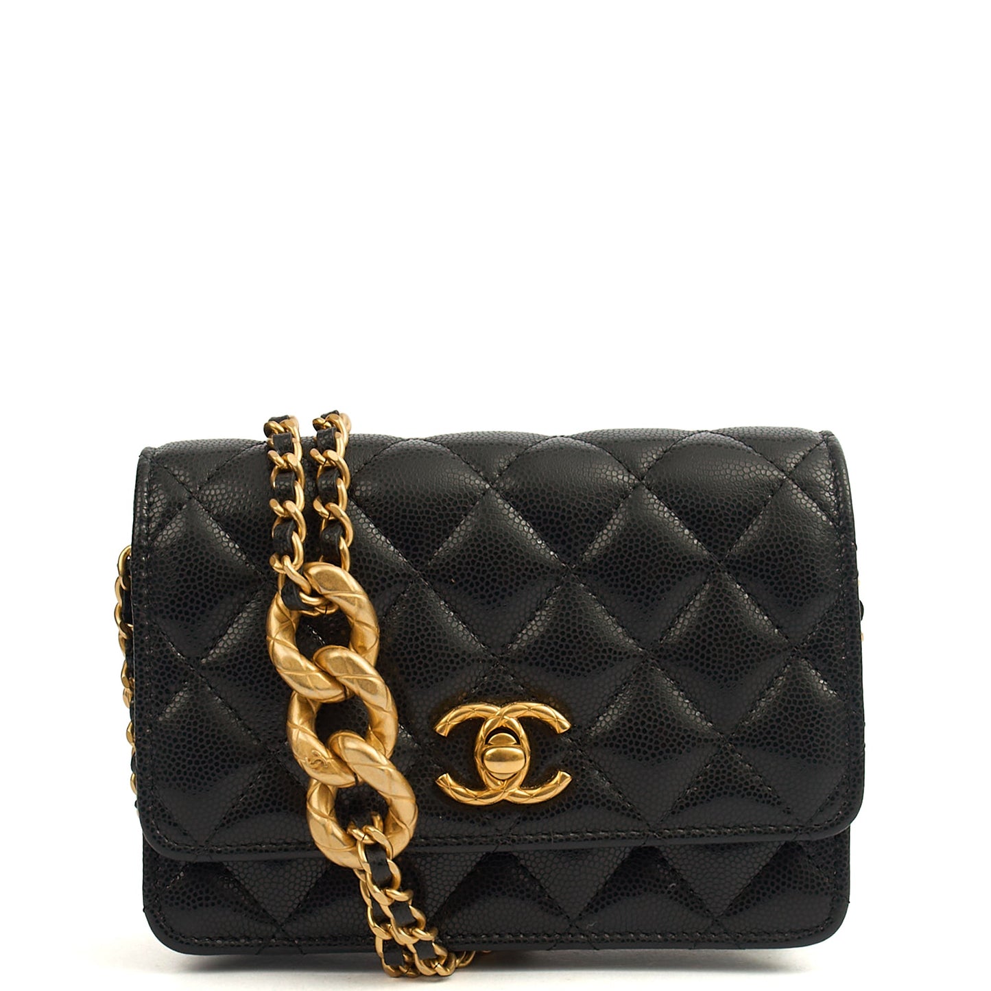 Chanel Cross Body Wallet on Chain in Black, Caviar Leather — Front View