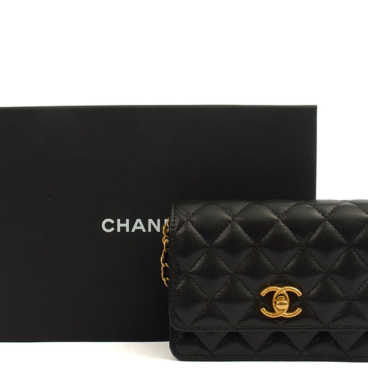 Chanel Cross Body Wallet on Chain in Black, Caviar Leather — Side View