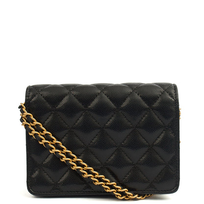 Chanel Cross Body Wallet on Chain in Black, Caviar Leather — Top View