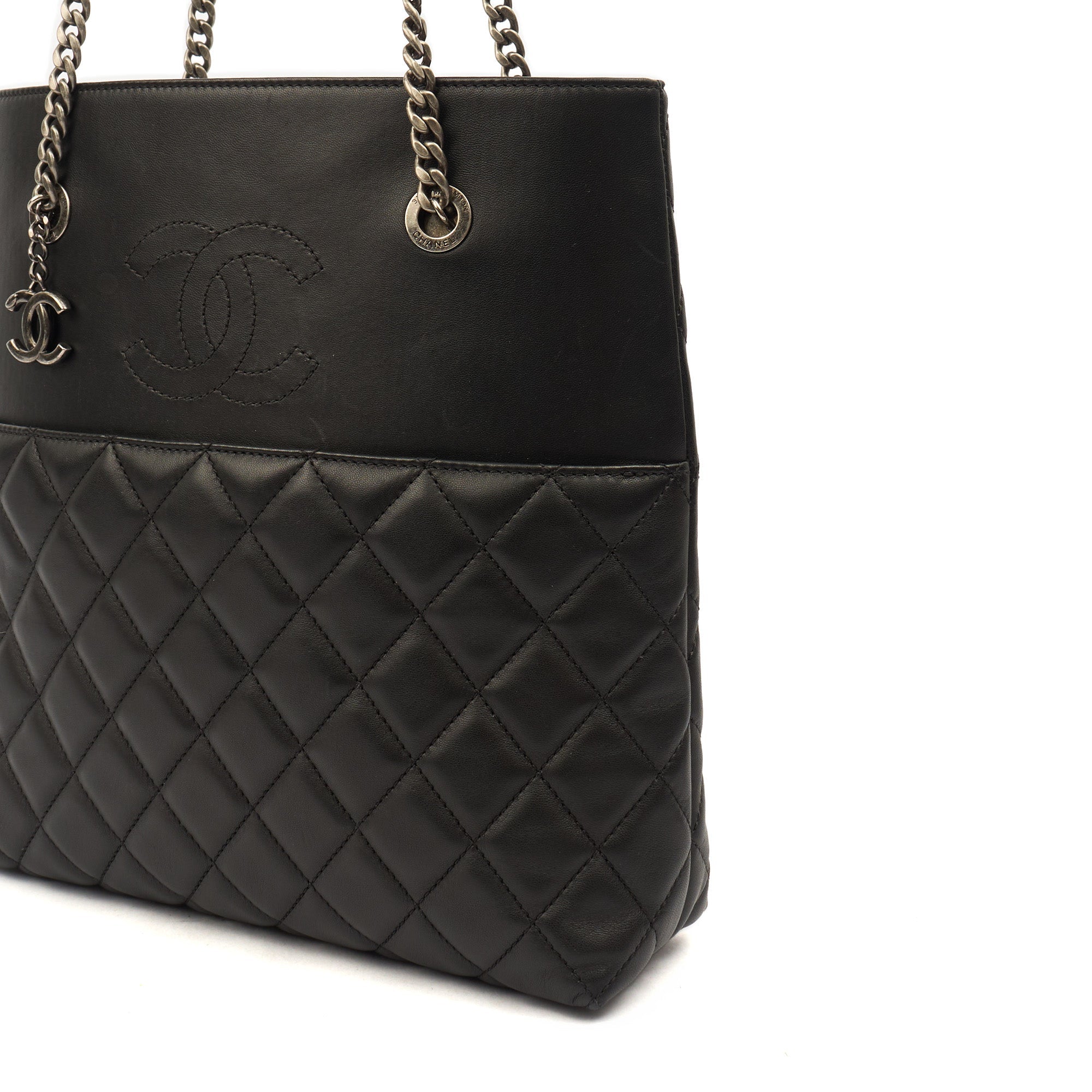 Chanel Tote Tote in Black, Lambskin Leather — Lifestyle View