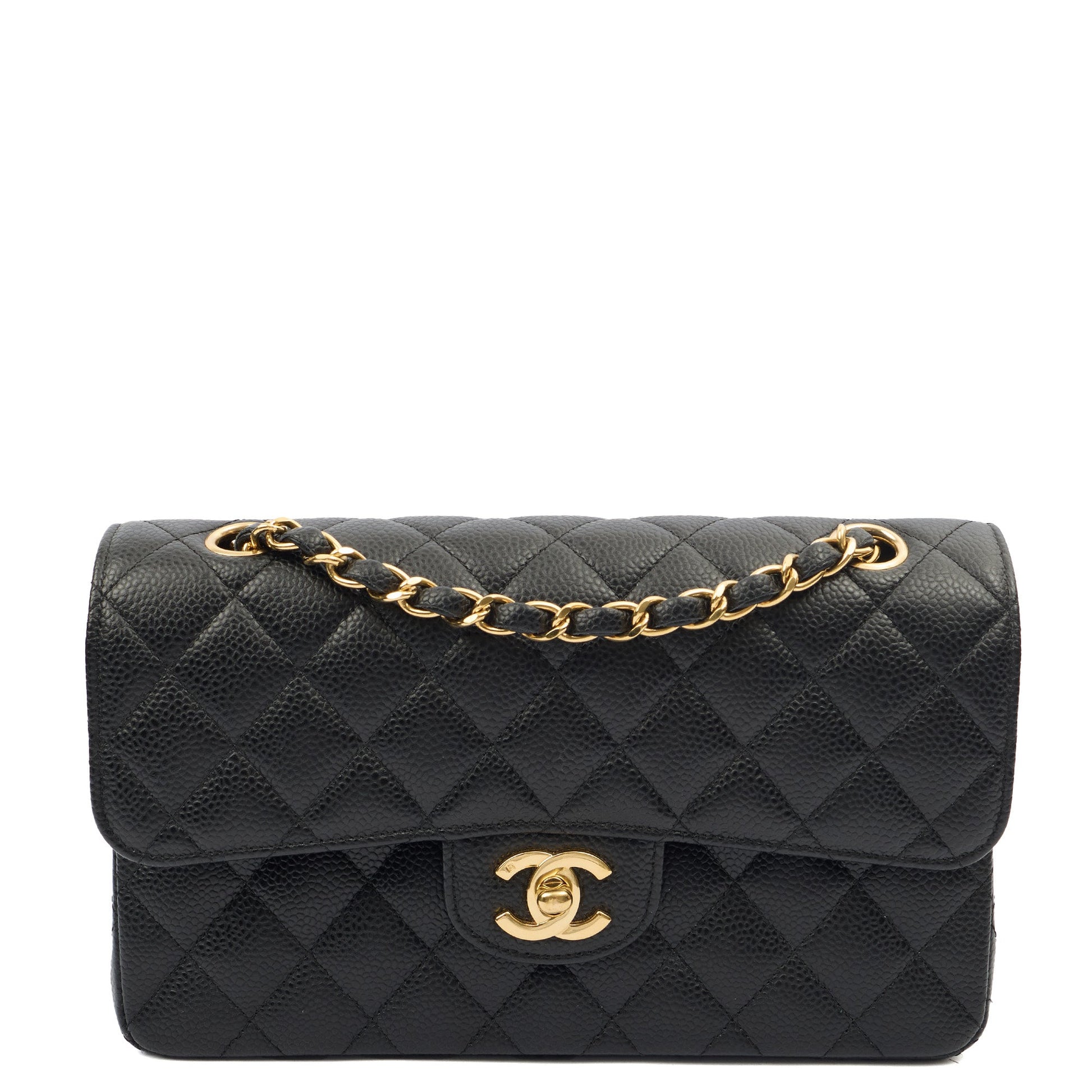 Chanel Cross Body Classic Double Flap - Medium in Black, Caviar Leather — Front View