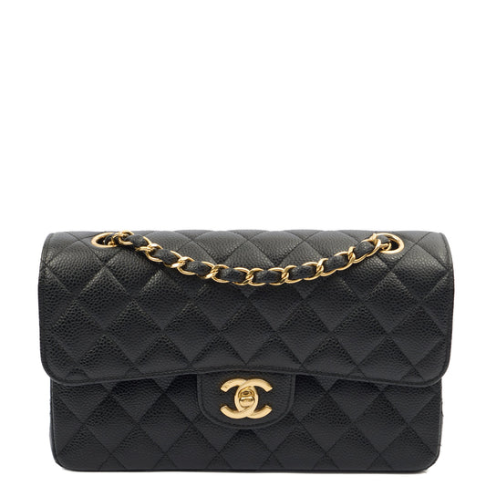 Chanel Cross Body Classic Double Flap - Medium in Black, Caviar Leather — Front View