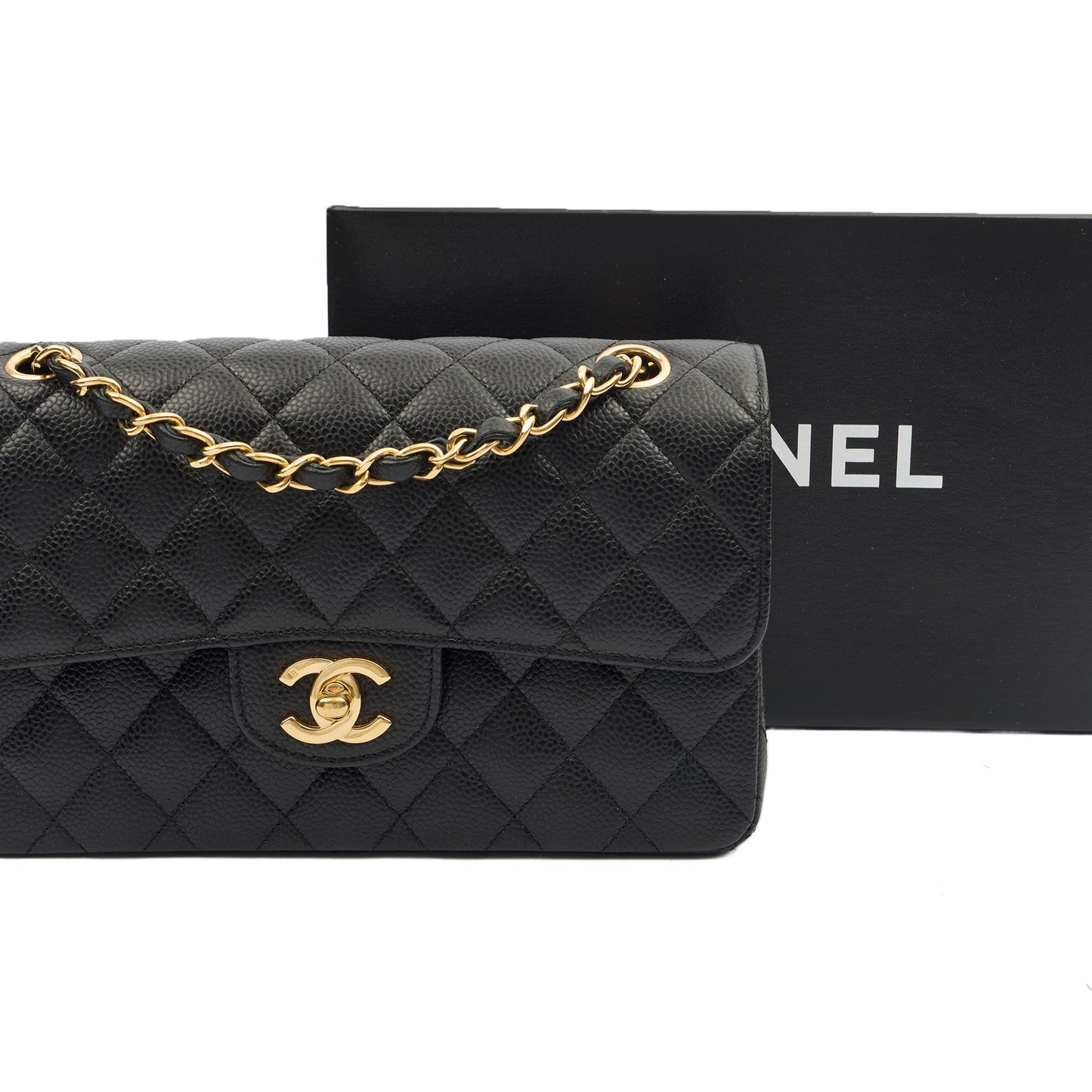 Chanel Cross Body Classic Double Flap - Medium in Black, Caviar Leather — Lifestyle View