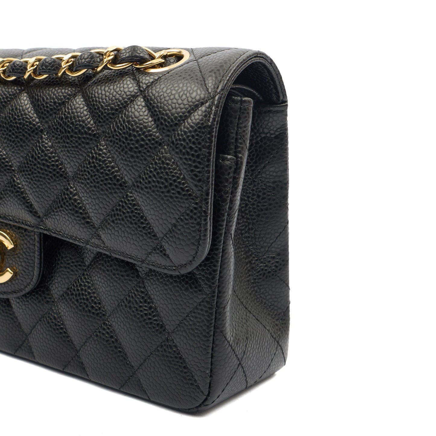 Chanel Cross Body Classic Double Flap - Medium in Black, Caviar Leather — Detail View