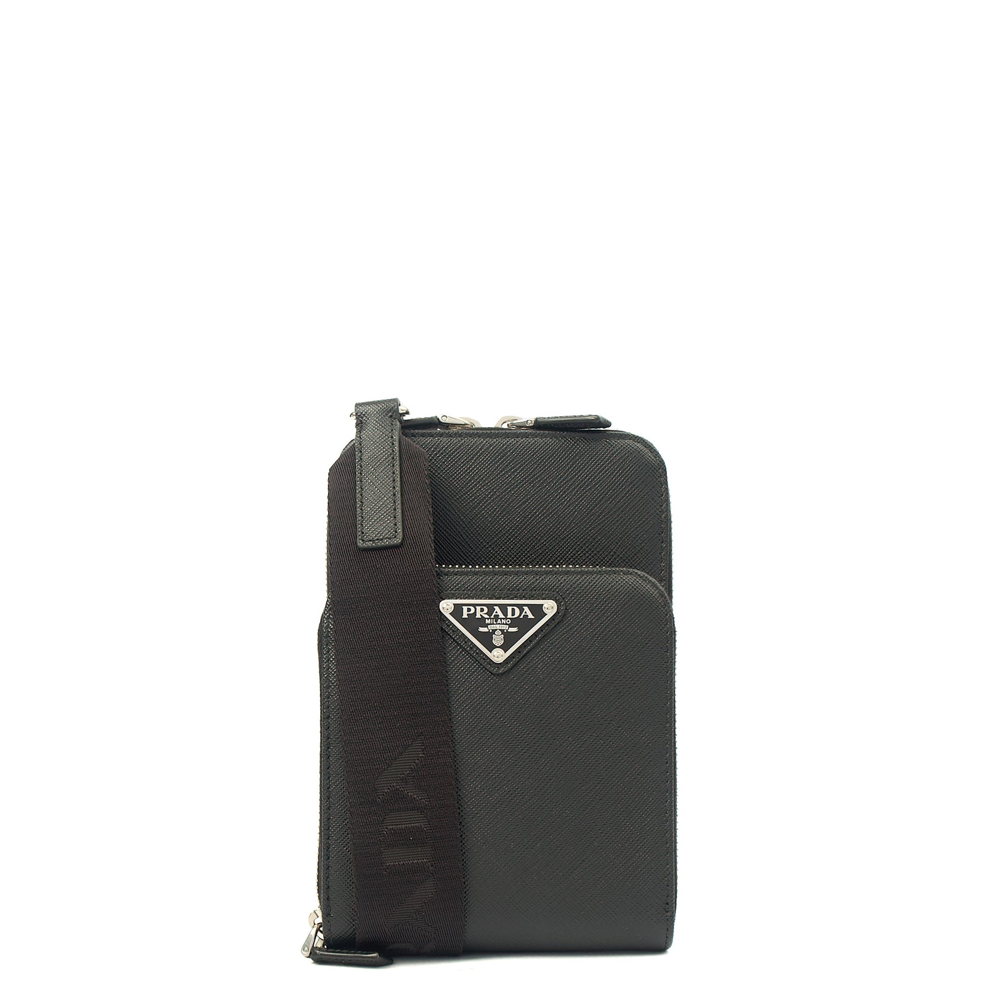 Prada Cross Body Crossbody in Black, Saffiano Leather — Front View