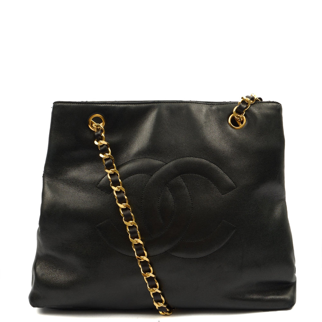 Chanel Tote Vintage Tote in Black, Lambskin Leather — Front View