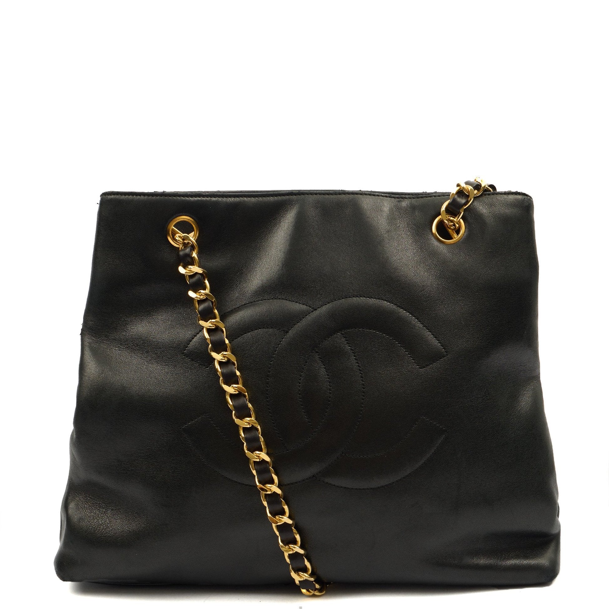 Chanel Tote Vintage Tote in Black, Lambskin Leather — Front View