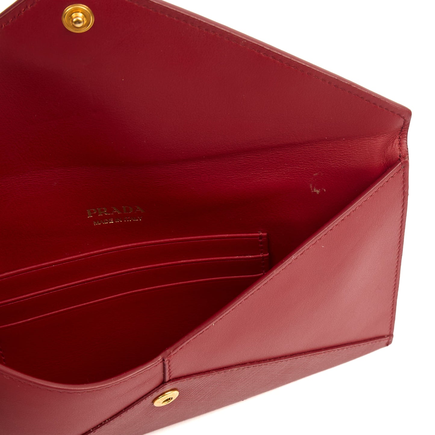 Prada Clutch Envelope Clutch in Red, Leather — Detail View