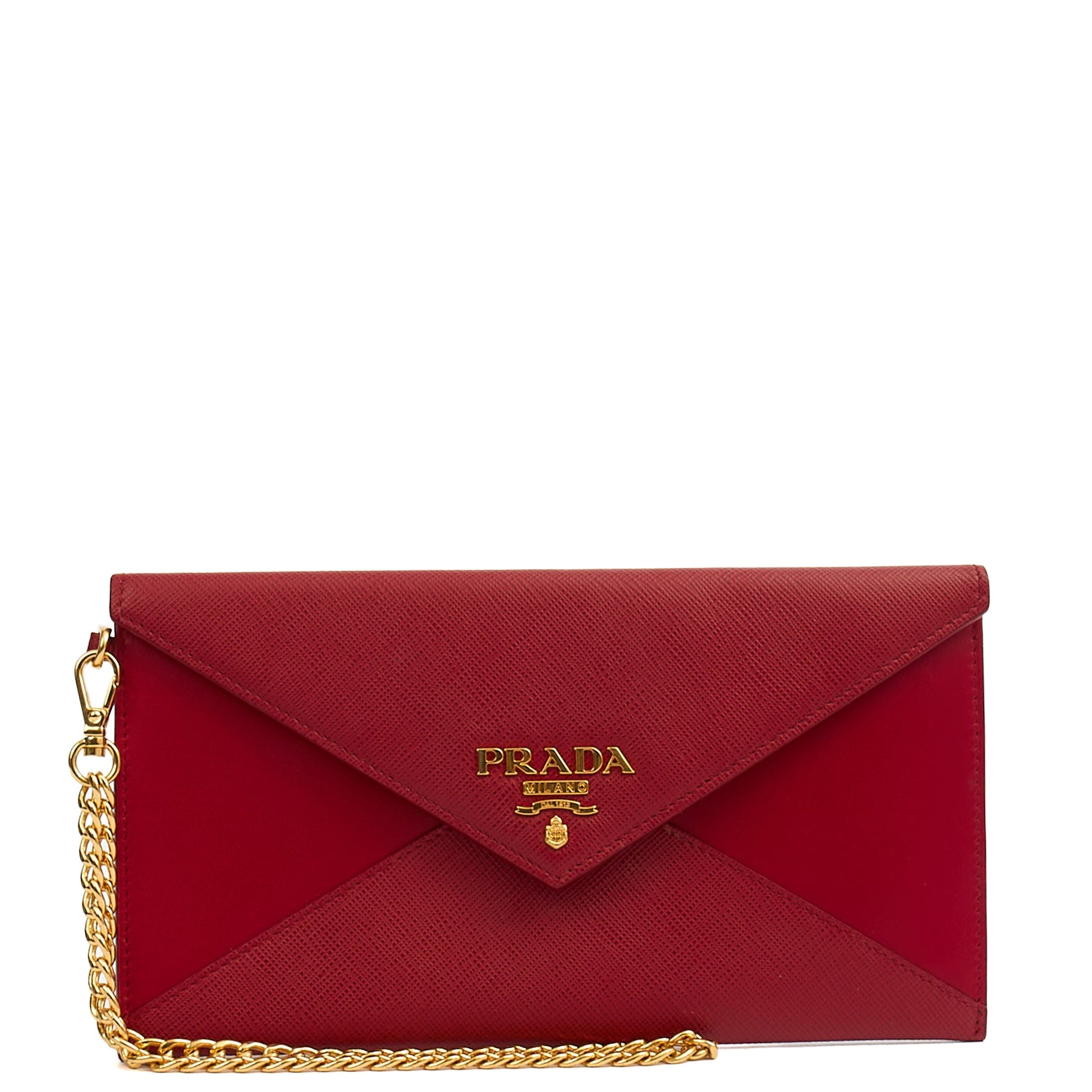 Prada Clutch Envelope Clutch in Red, Leather — Front View