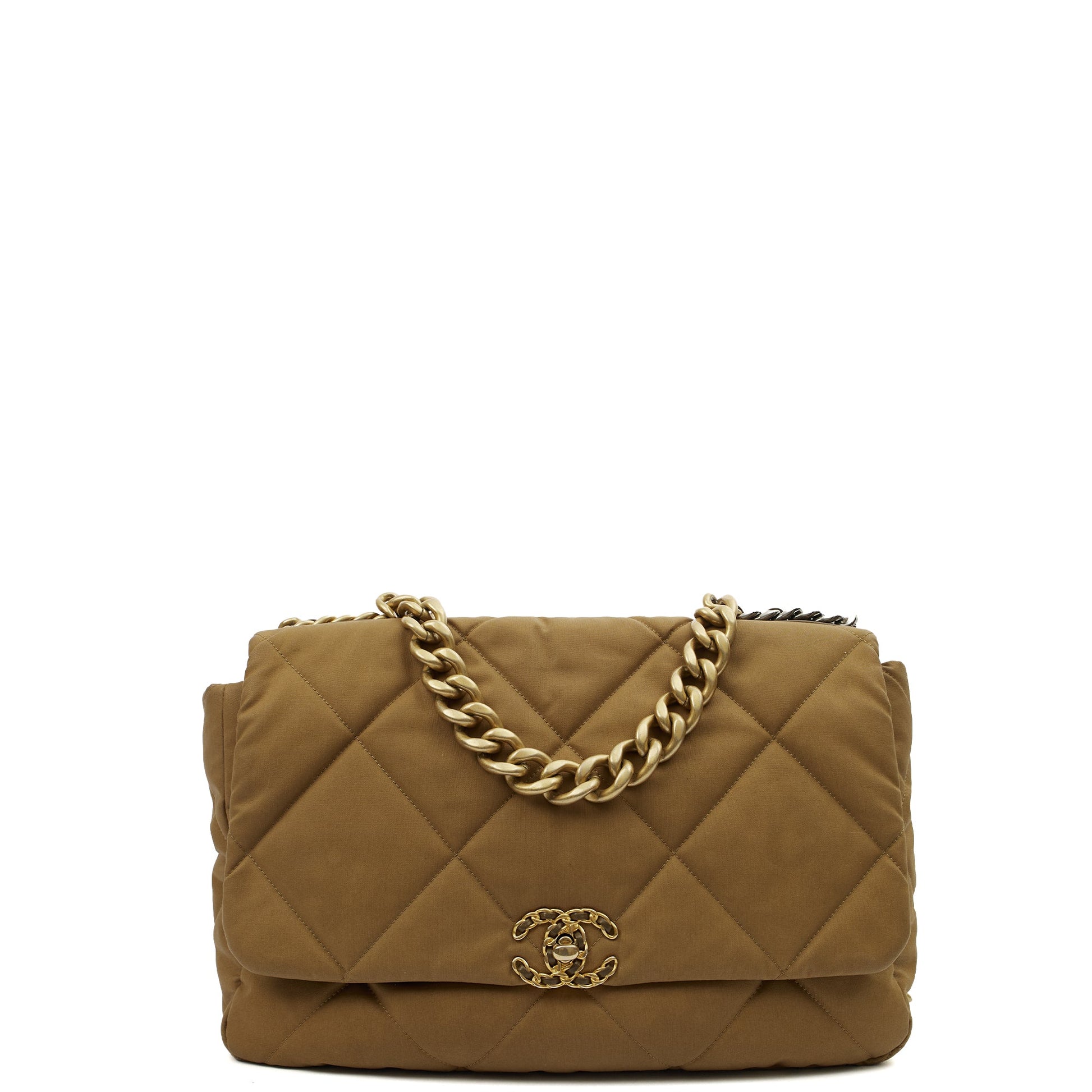 Chanel Tote Chanel 19 Large in Brown, Fabric — Front View