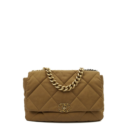 Chanel Tote Chanel 19 Large in Brown, Fabric — Front View