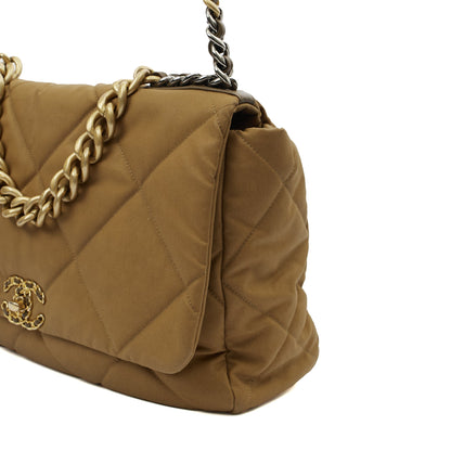 Chanel Tote Chanel 19 Large in Brown, Fabric — Detail View