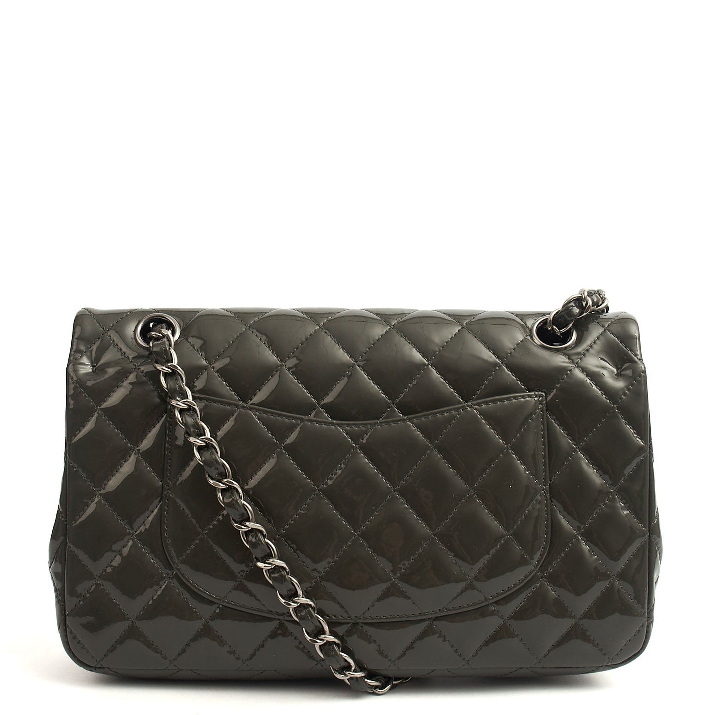 Chanel Shoulder Bag Classic Double Flap - Medium in Grey, Patent Leather — Alternate View 14