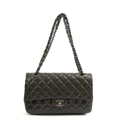 Chanel Shoulder Bag Classic Double Flap - Medium in Grey, Patent Leather — Alternate View 16