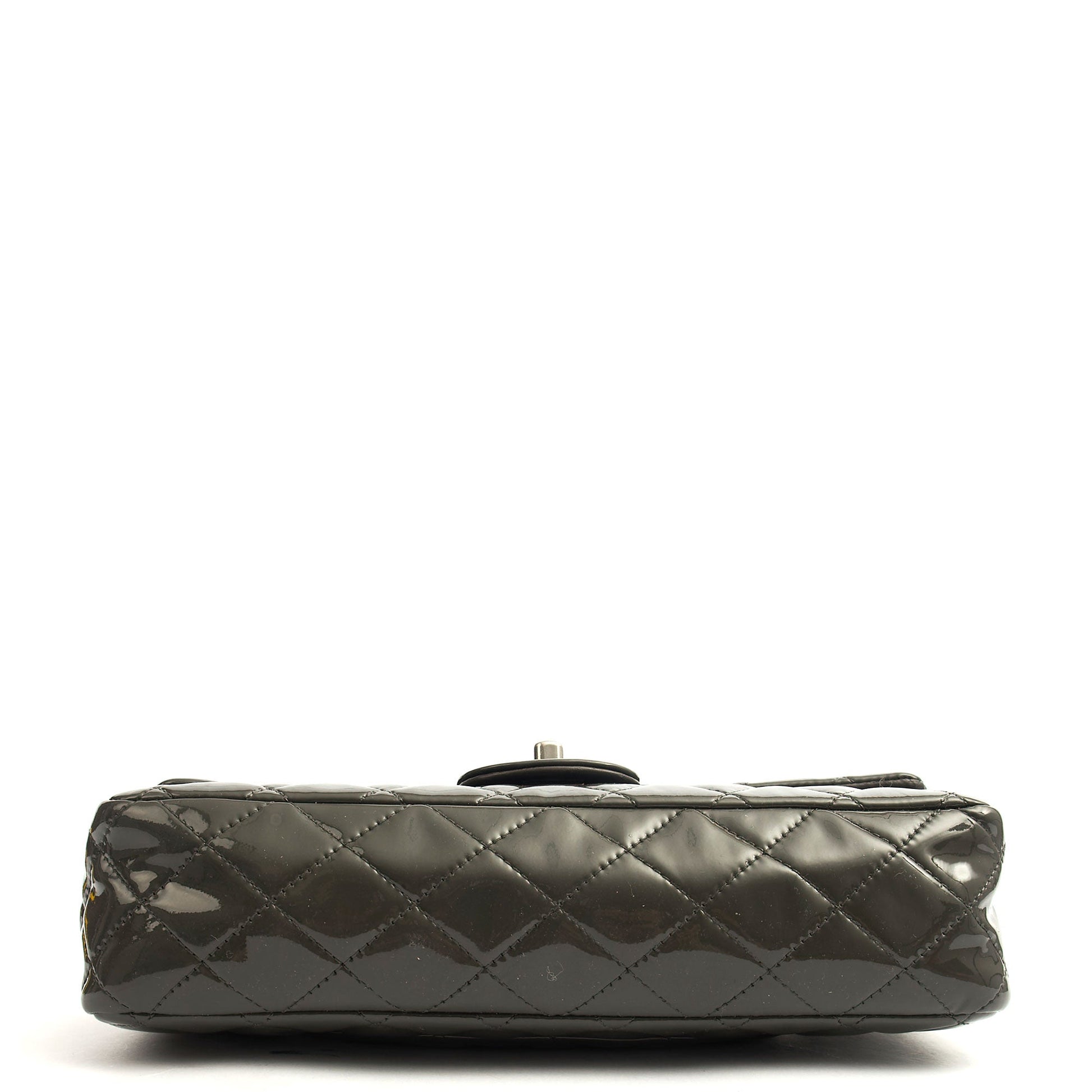 Chanel Shoulder Bag Classic Double Flap - Medium in Grey, Patent Leather — Top View