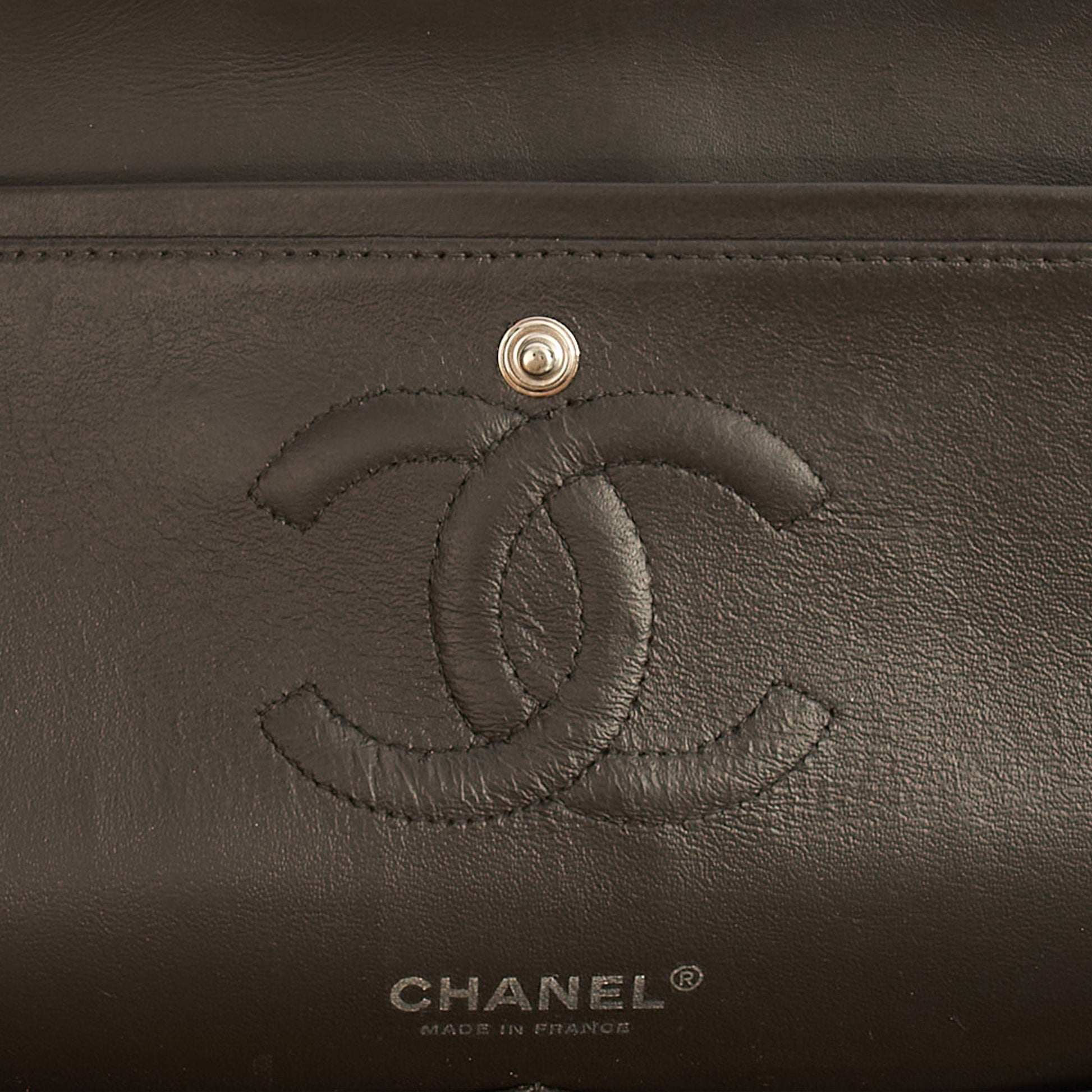 Chanel Shoulder Bag Classic Double Flap - Medium in Grey, Patent Leather — Lifestyle View