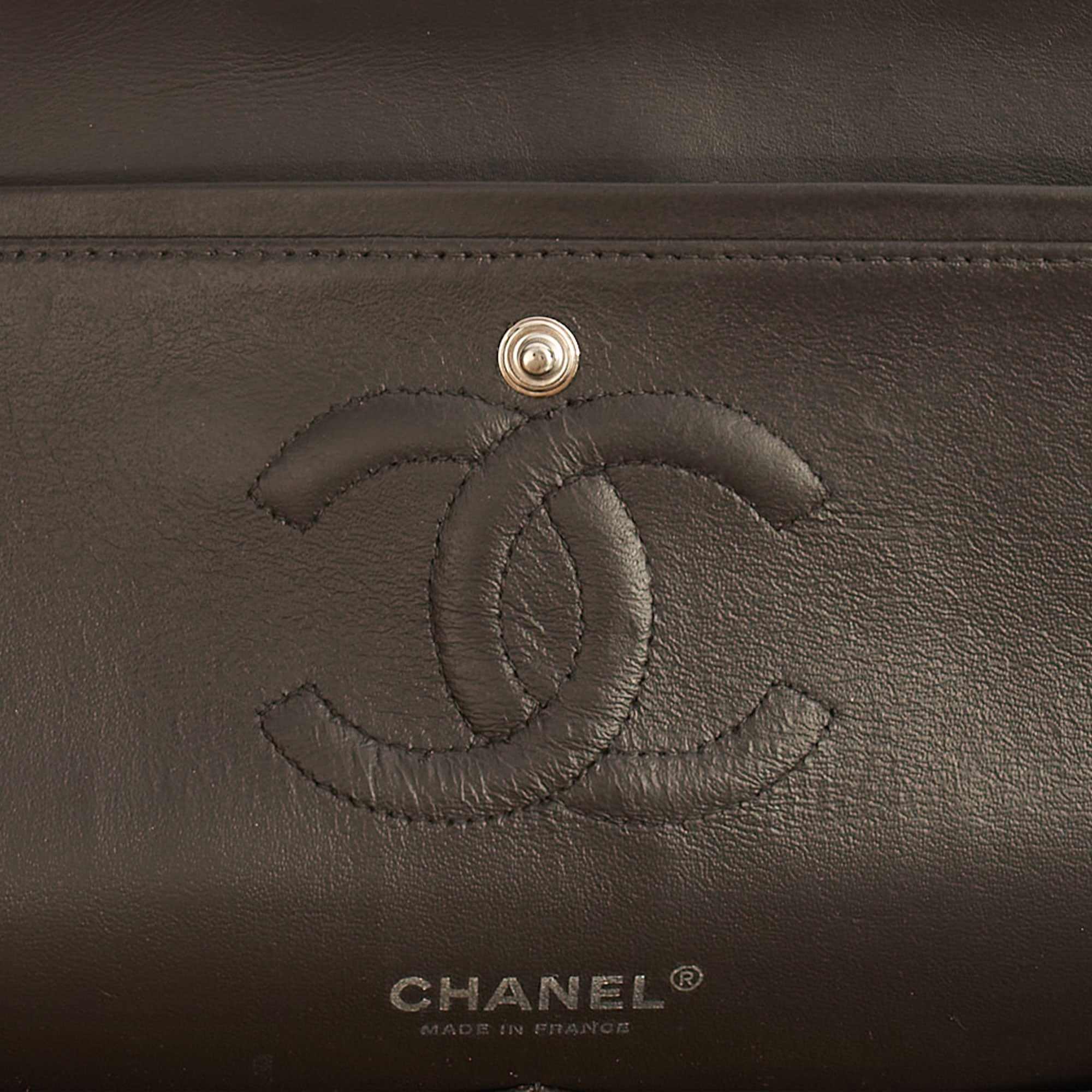Chanel Shoulder Bag Classic Double Flap - Medium in Grey, Patent Leather — Lifestyle View