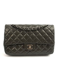 Chanel Shoulder Bag Classic Double Flap - Medium in Grey, Patent Leather — Front View