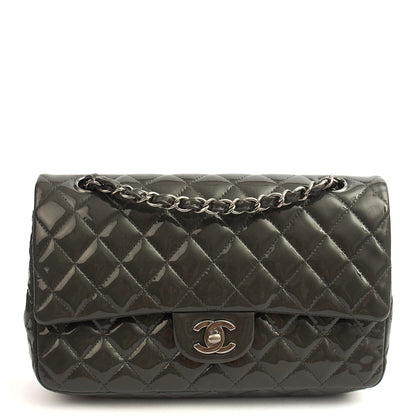 Chanel Shoulder Bag Classic Double Flap - Medium in Grey, Patent Leather — Alternate View 12