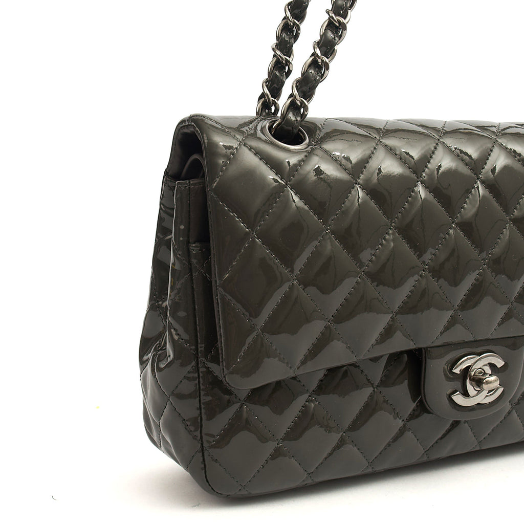 Chanel Shoulder Bag Classic Double Flap - Medium in Grey, Patent Leather — Alternate View 19