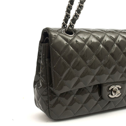 Chanel Shoulder Bag Classic Double Flap - Medium in Grey, Patent Leather — Alternate View 19