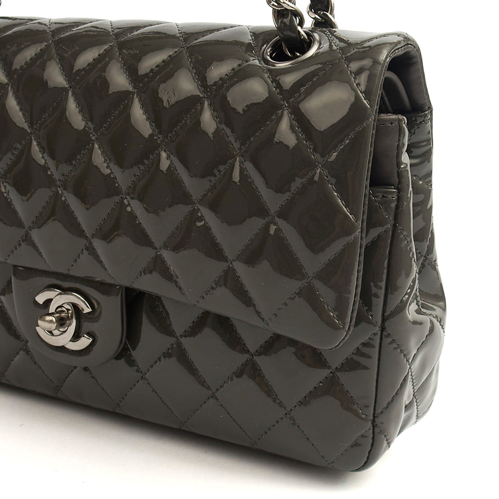 Chanel Shoulder Bag Classic Double Flap - Medium in Grey, Patent Leather — Alternate View 20