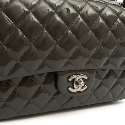 Chanel Shoulder Bag Classic Double Flap - Medium in Grey, Patent Leather — Alternate View 7