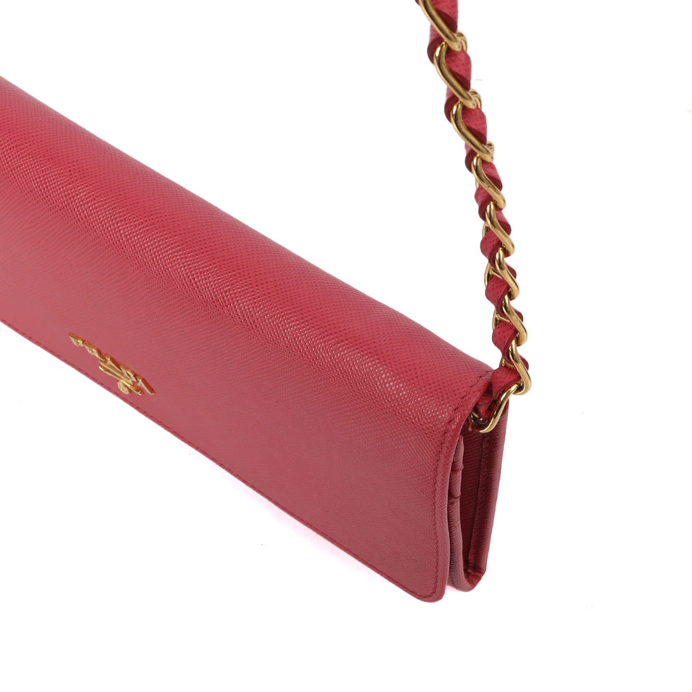 Prada Cross Body Wallet On Chain in Pink, Saffiano Leather — Alternate View 10